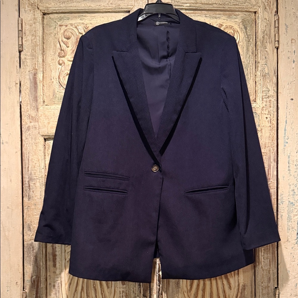 NWOT Pretty Garden Navy Corduroy Blazer with Single Button /XL, 16-18/